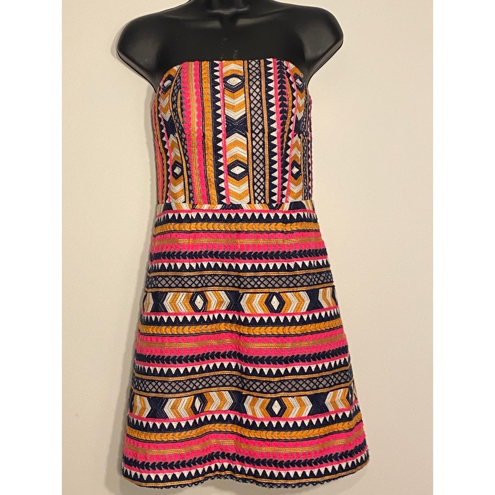Alice & Trixie Angela George Strapless Tribal Embroidered Mini Dress Pink XS